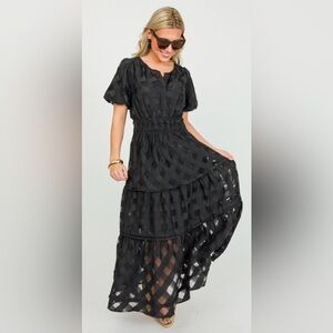 Umgee Black Organza Tiered Midi Dress